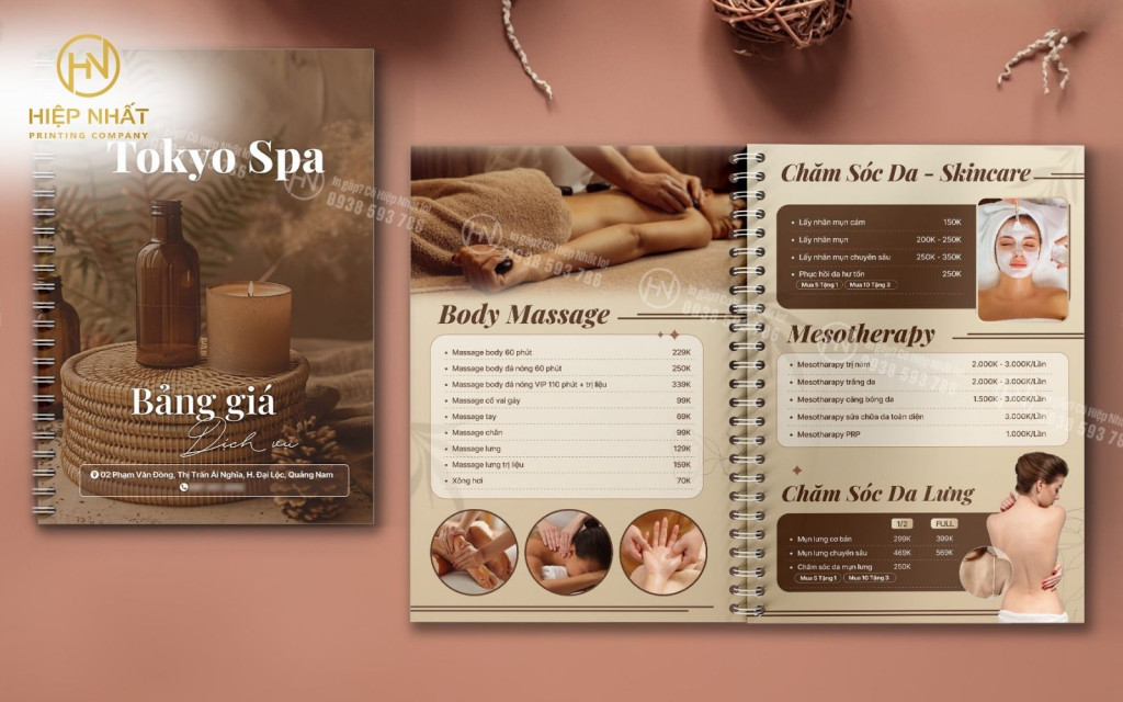 In menu bìa cứng cho Tokyo Spa In menu bìa cứng cho Tokyo Spa