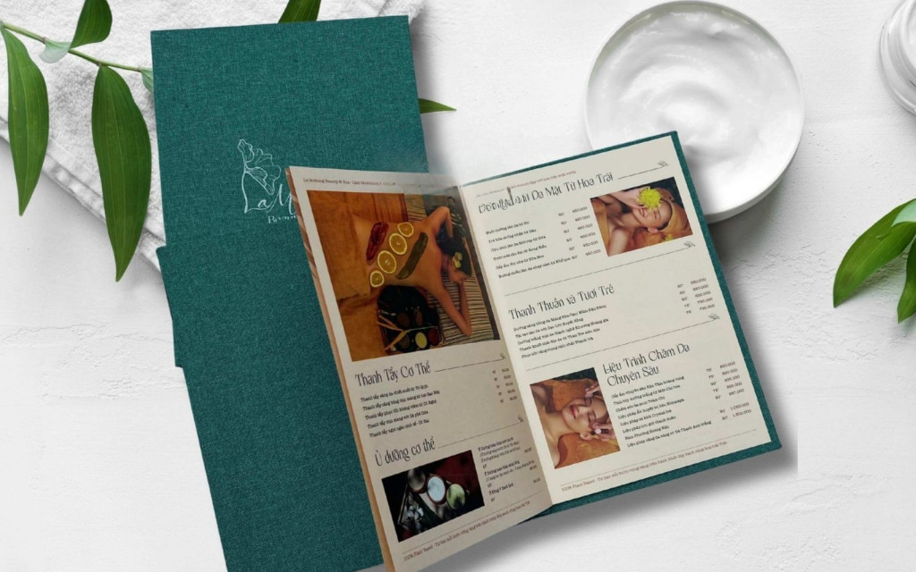 Thiết kế mẫu menu spa tone màu xanh hòa hợp với thiên nhiên Thiết kế mẫu menu spa tone màu xanh hòa hợp với thiên nhiên