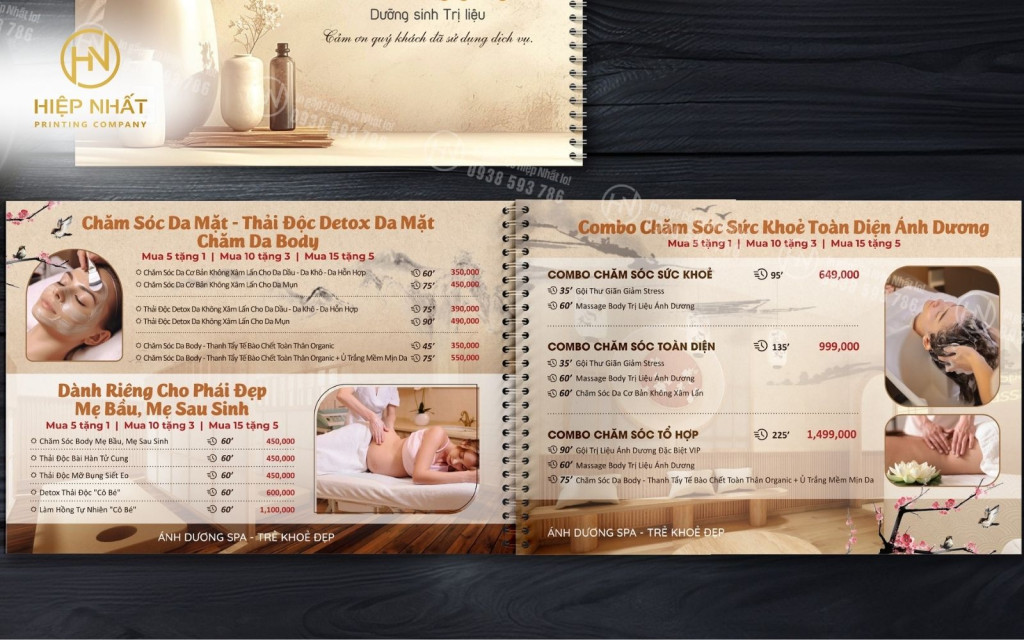Thiết kế menu cho spa Ánh Dương Thiết kế menu cho spa Ánh Dương