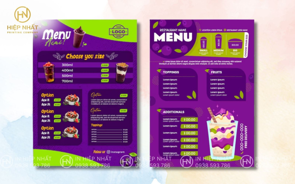 Menu tone tím mộng mơ, hút mắt