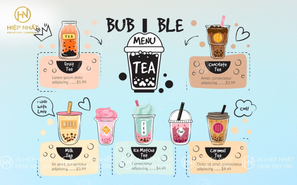 Menu dễ thương, có hình vẽ minh họa