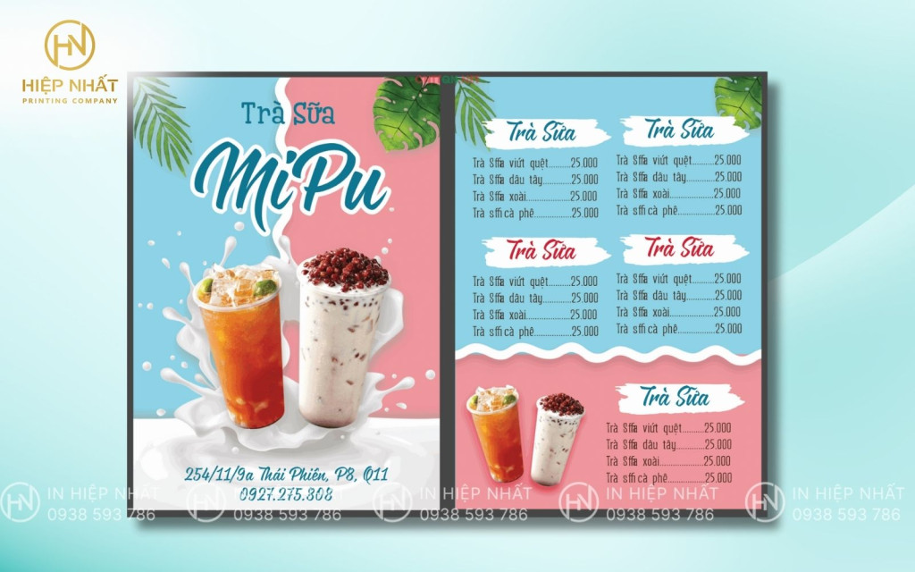 Menu trà sữa phong cách nhiệt đới