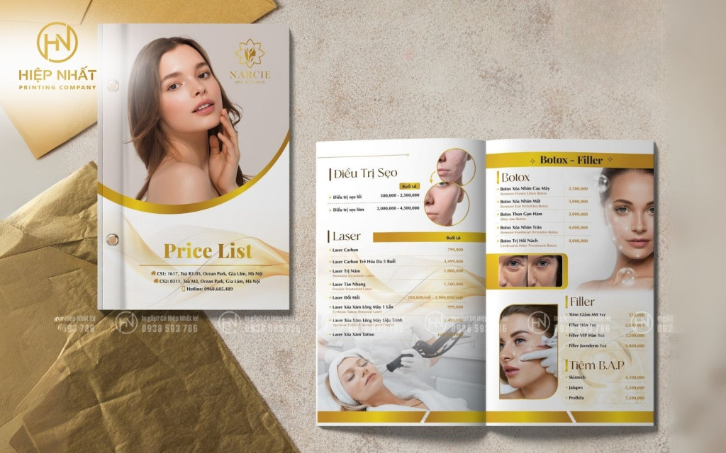 Menu gập đôi sang trọng, phù hợp với không gian spa cao cấp