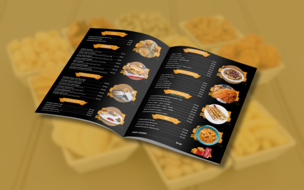 In menu dạng cuốn màu đen huyền bí