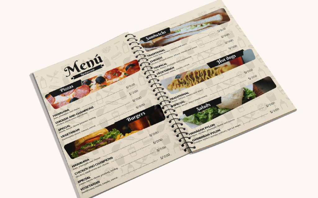 Mẫu thiết kế menu dạng cuốn cho quán Burger