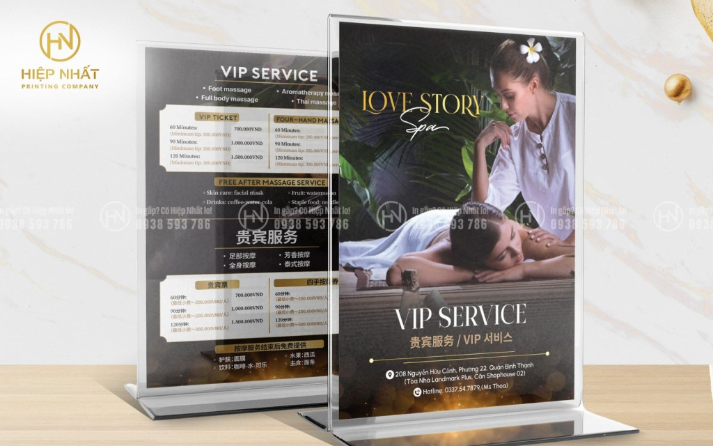Menu để bàn thiết kế cho spa LOVE STORY Menu để bàn thiết kế cho spa LOVE STORY