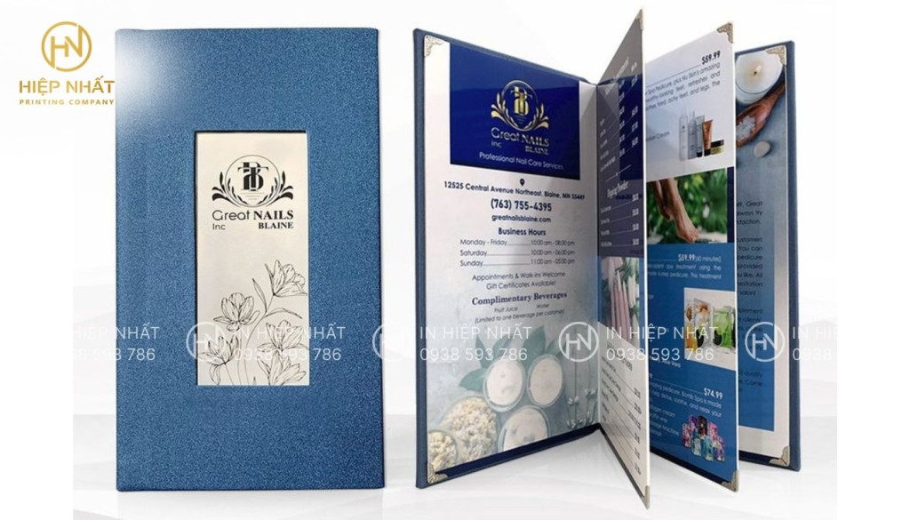 Bộ menu mica mở phẳng cho tiệm nails được thực hiện bởi In Hiệp Nhất Bộ menu mica mở phẳng cho tiệm nails được thực hiện bởi In Hiệp Nhất