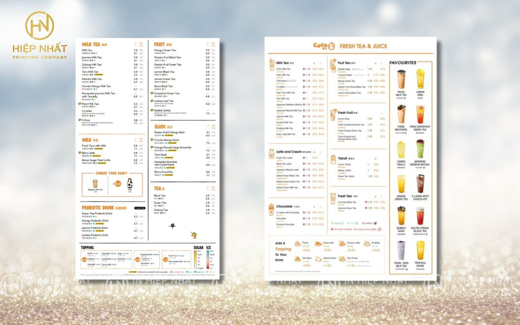Mẫu menu quán trà sữa 1 mặt tối giản, thu hút