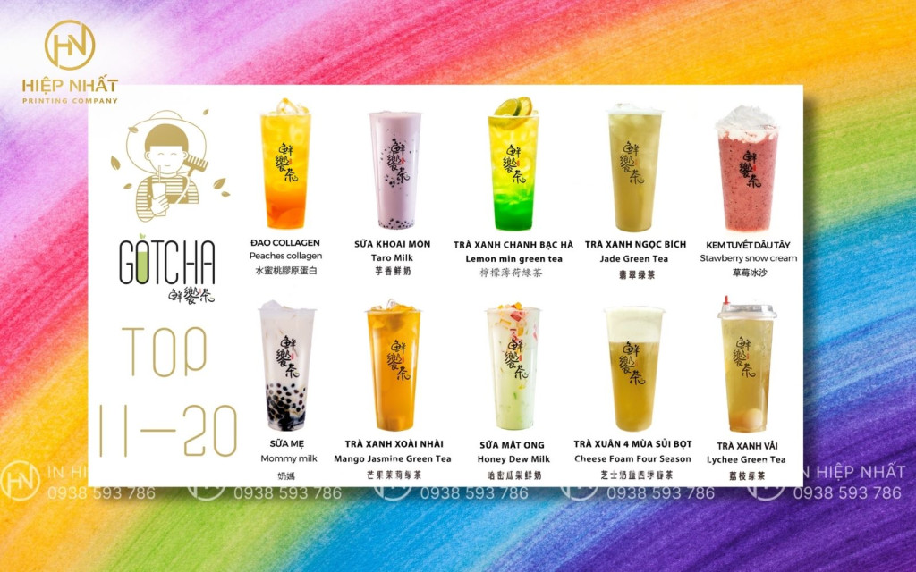 Mẫu menu quán trà sữa bảng nhựa bền, chống rách
