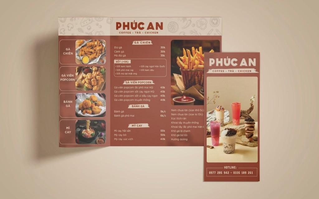 In menu gập ba cho quán Phúc An