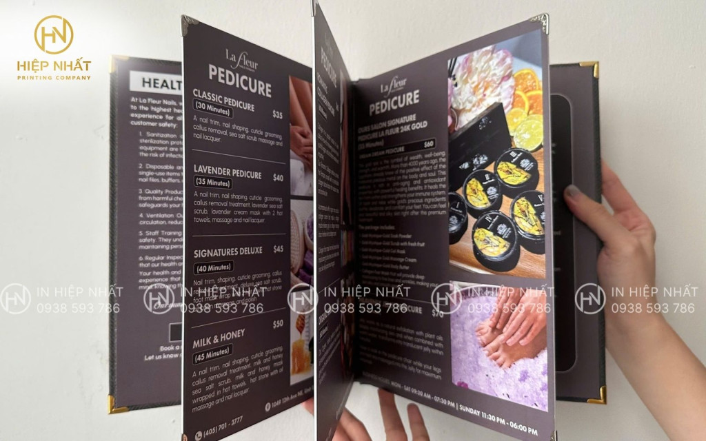 in kích thước menu cơ bản bìa cứng