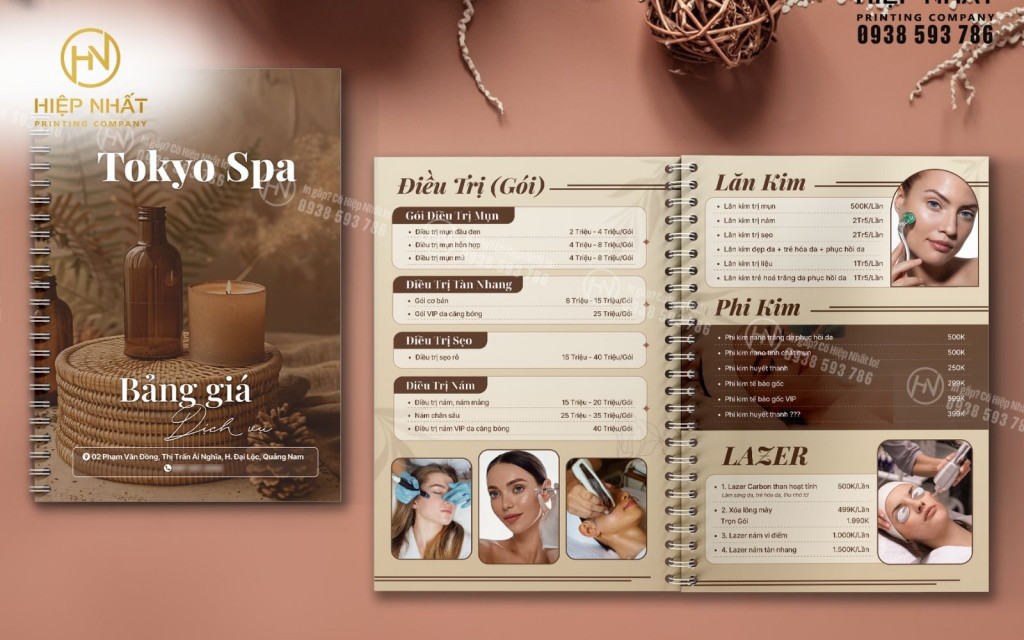 kích thước menu tiệm spa