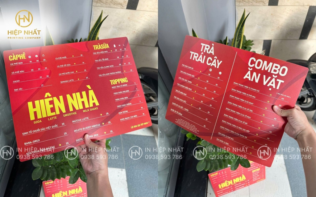 Mẫu menu nước giải khát thiết kế đơn giản với tone đỏ nổi bật