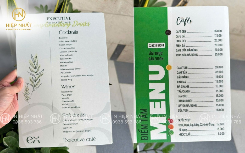 Mẫu menu nước uống đơn giản, tinh tế