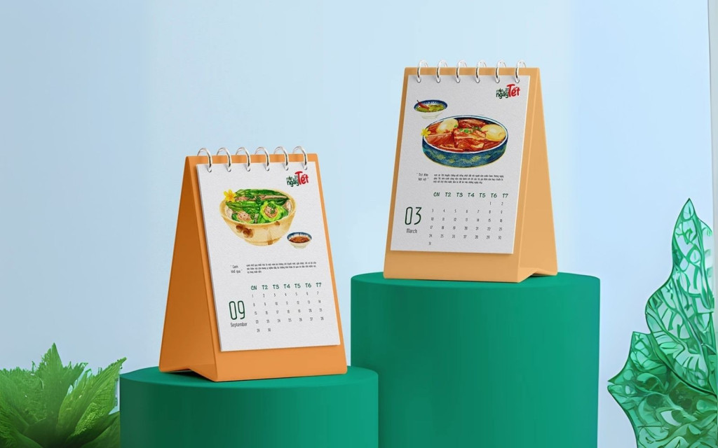 Thiết kế mẫu lịch Tết để bàn độc đáo với hình ảnh các món ăn truyền thống Thiết kế mẫu lịch Tết để bàn độc đáo với hình ảnh các món ăn truyền thống
