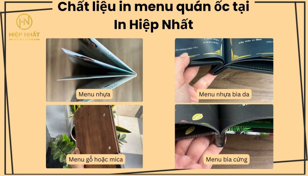 Chất liệu in menu quán ốc tại In Hiệp Nhất