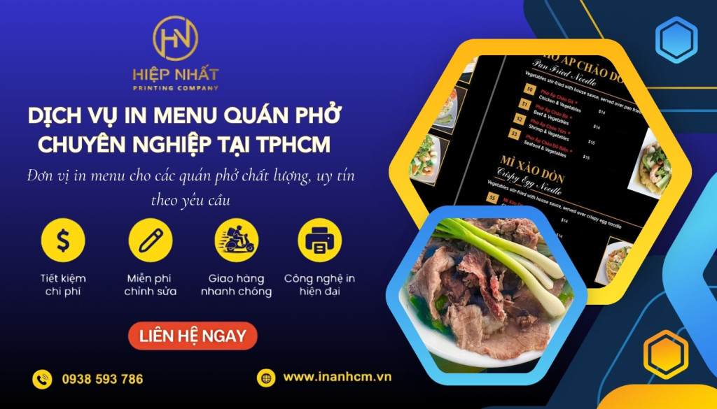 Dịch vụ in menu quán phở In Hiệp Nhất tại TPHCM