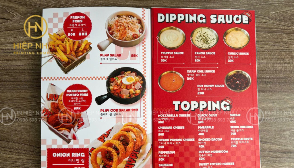 Mẫu in ấn menu nhà hàng Hàn Quốc bìa cứng