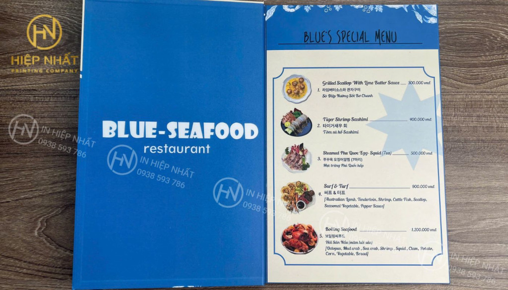 Mẫu in ấn menu nhà hàng Hàn Quốc bìa cứng sang trọng