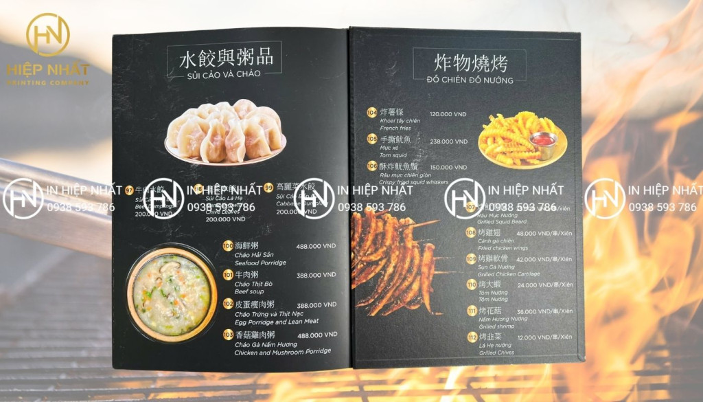 Mẫu in menu quán sang trọng