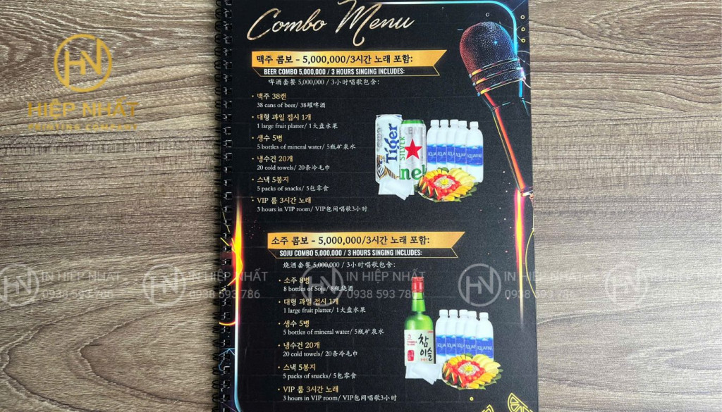 Mẫu menu nhà hàng Hàn Quốc dạng lò xo đẹp, đơn giản