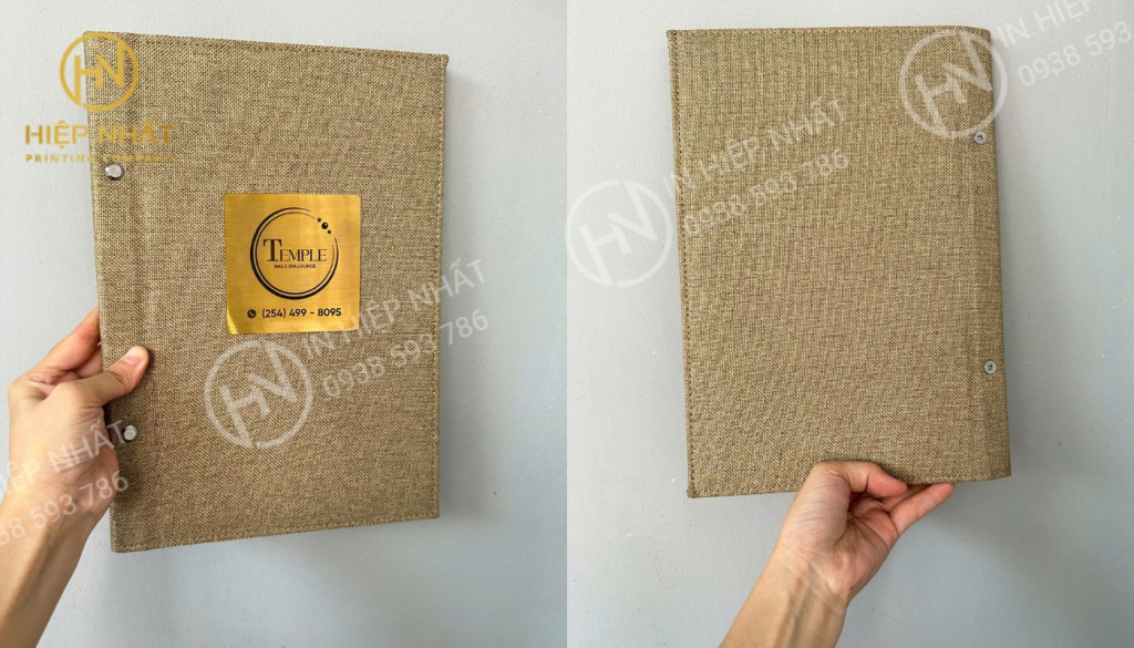 Mẫu menu nhà hàng bìa vải gáy ốc