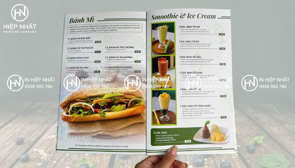 Mẫu menu sinh tố hiện đại