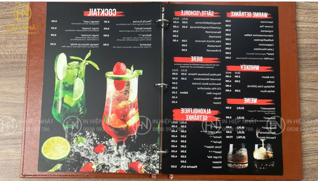 Mẫu thực đơn nhà hàng Âu bìa da