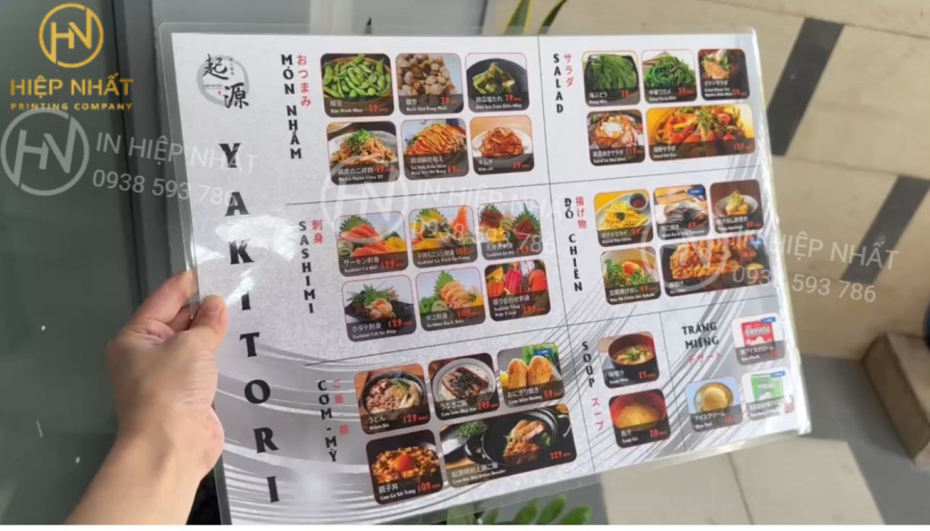 Menu dạng 1 tờ ép plastic