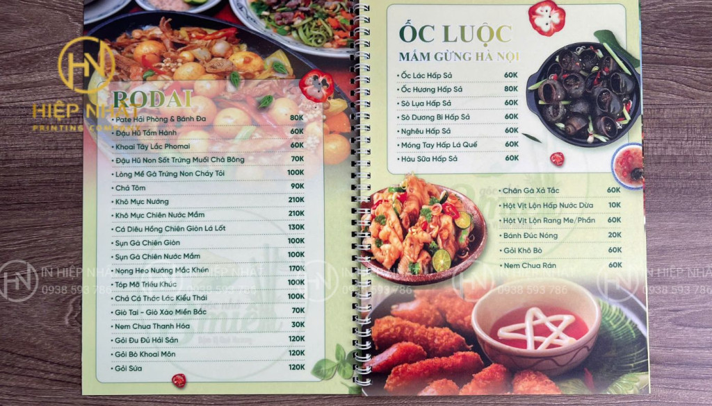 Menu quán ốc dạng lò xo