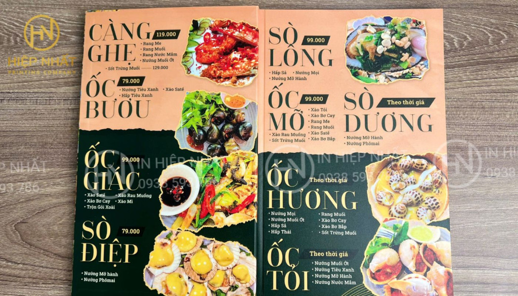 Menu quán ốc với hình ảnh hấp dẫn, ngon miệng