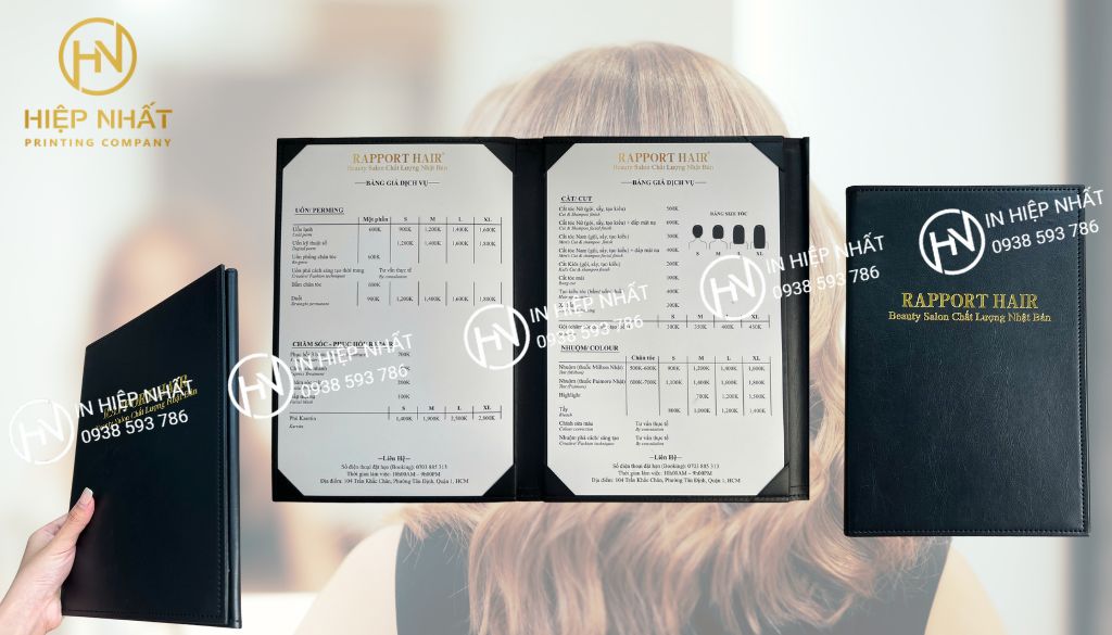 Menu salon tóc phong cách tối giản, hiện đại