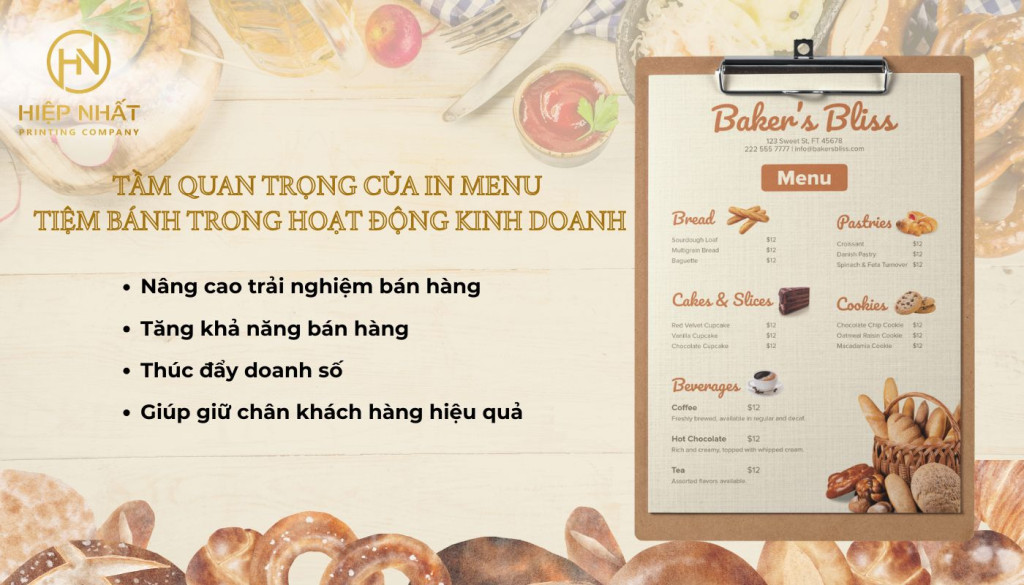 Tầm quan trọng của in menu tiệm bánh trong hoạt động kinh doanh