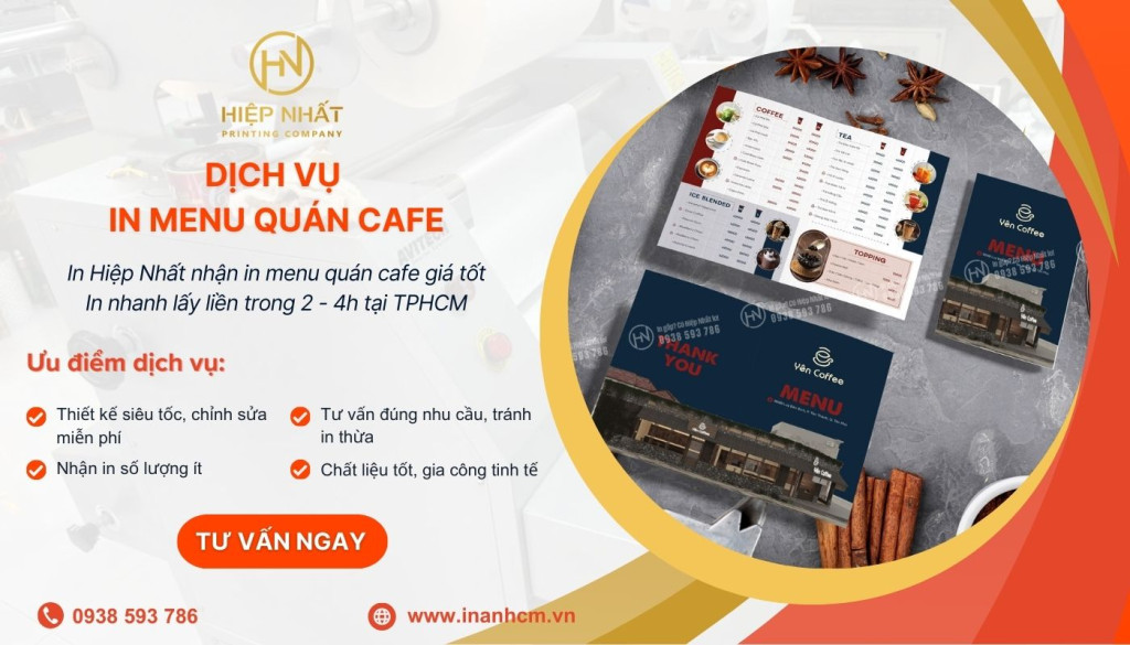In menu quán cafe chuyên nghiệp, giá tốt
