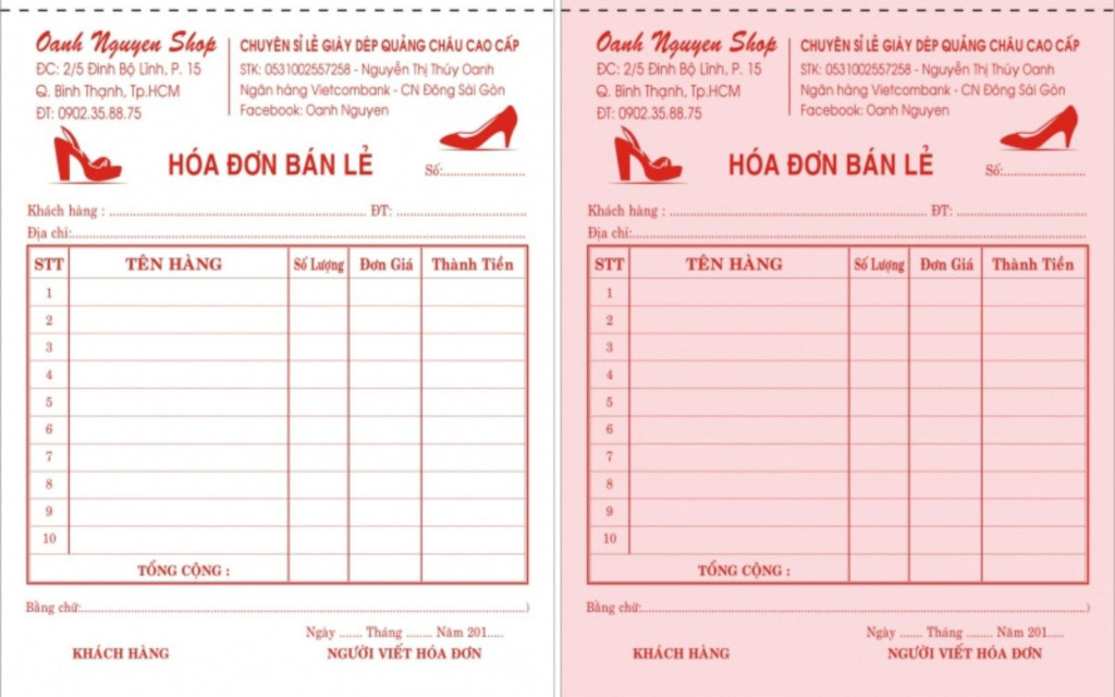 Mẫu in hóa đơn 2 liên cho shop giày Quảng Châu Mẫu in hóa đơn 2 liên cho shop giày Quảng Châu