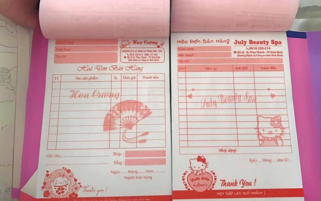 Mẫu in hóa đơn phong cách dễ thương cho Spa Mẫu in hóa đơn phong cách dễ thương cho Spa