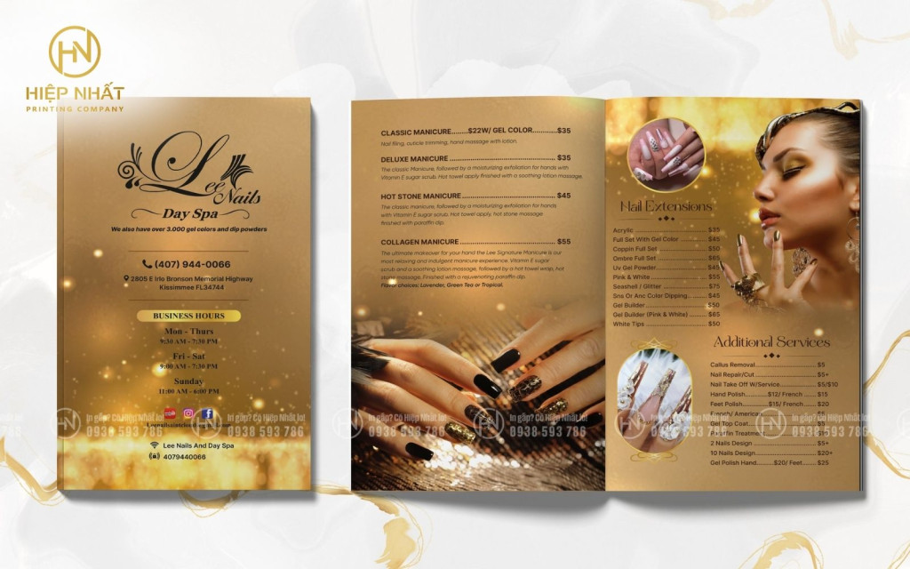 menu tiệm nail phong cách châu Âu
