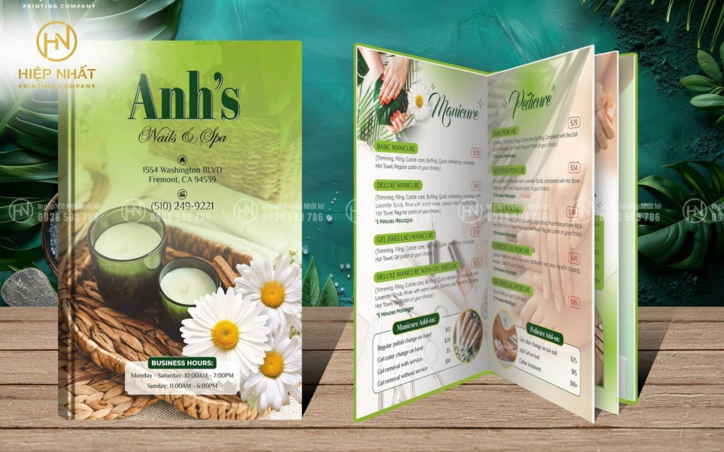 mẫu menu đẹp đóng cuốn mở phẳng 