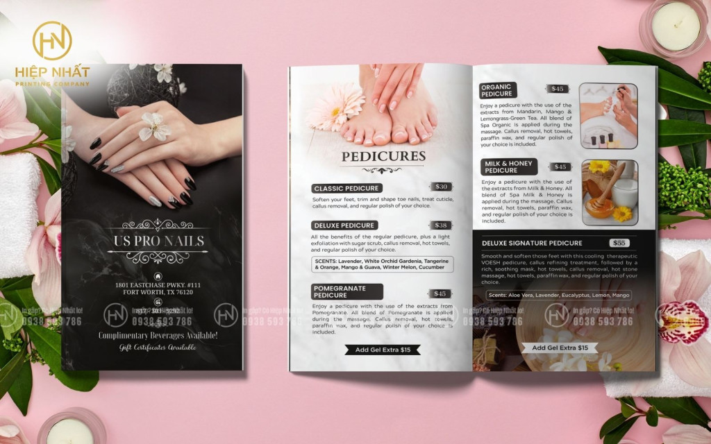 Mẫu menu tiệm nail hài hòa