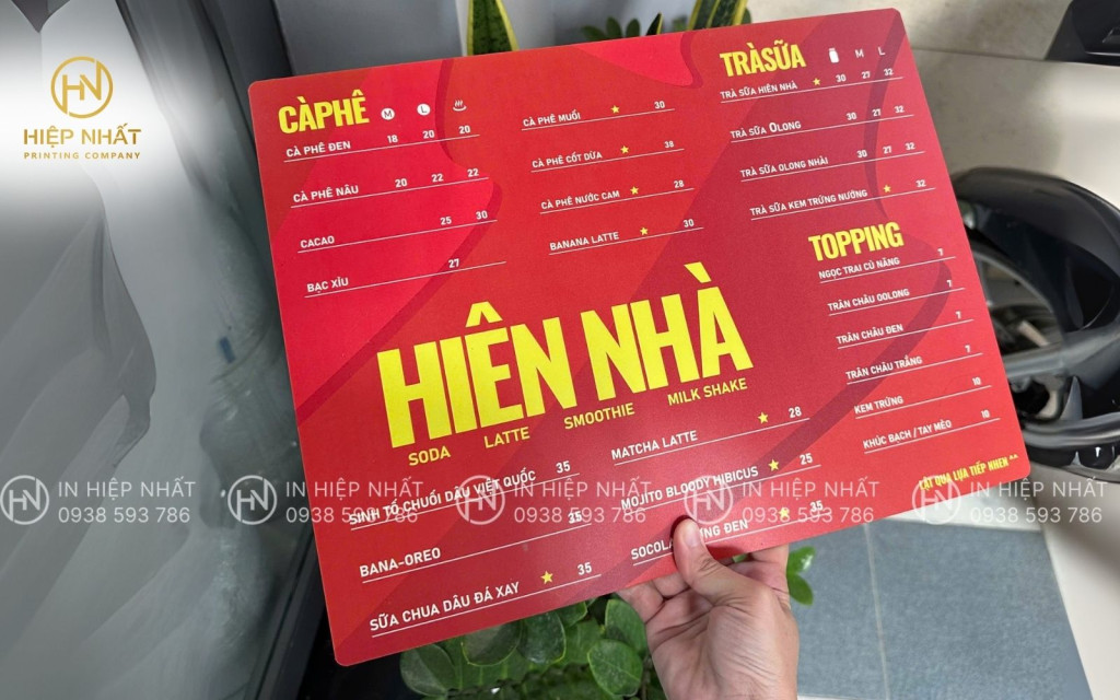 Menu đơn giản cho quán cafe Hiên Nhà