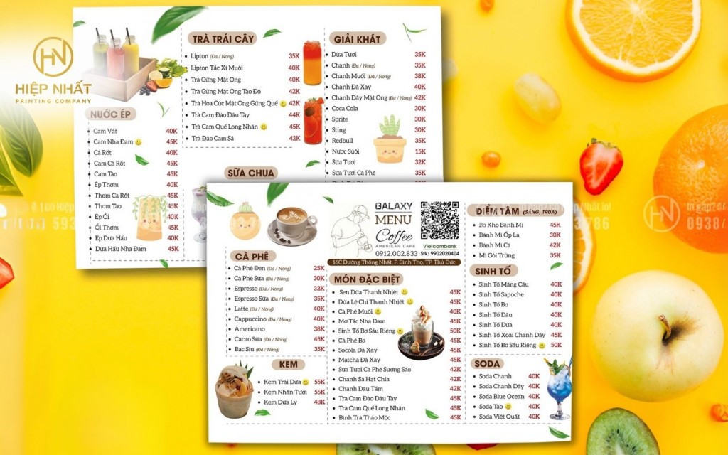 Mẫu menu kiểu dáng bảng tinh gọn, dễ đọc