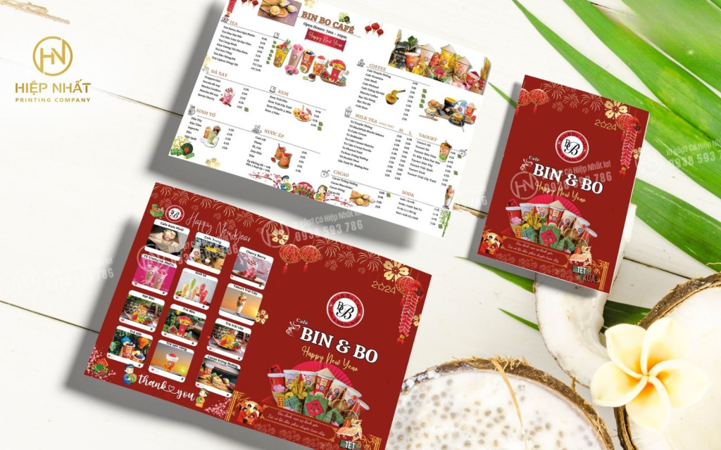 Mẫu menu quán cafe Bin Bo với hình ảnh bắt mắt