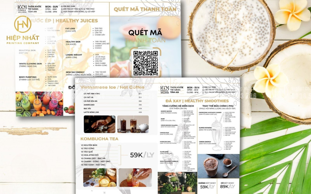 Mẫu menu quán cafe hiện đại với font chữ trẻ trung