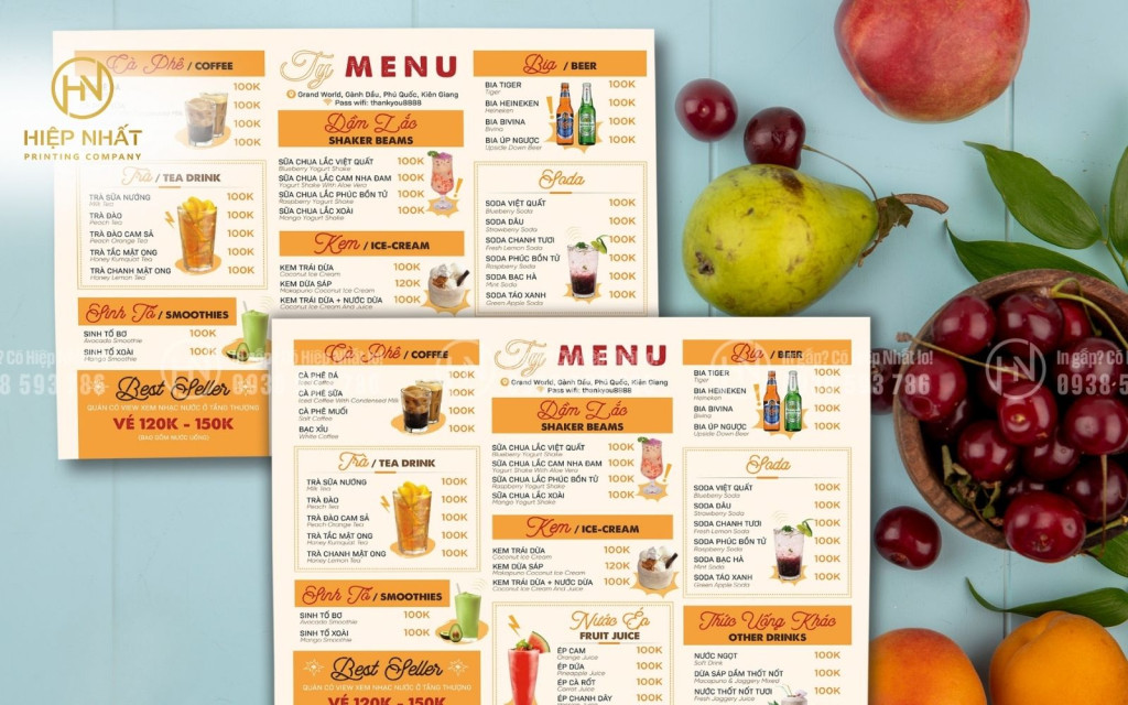 Mẫu menu trình bày sinh động, phù hợp quán cafe phong cách xinh xắn