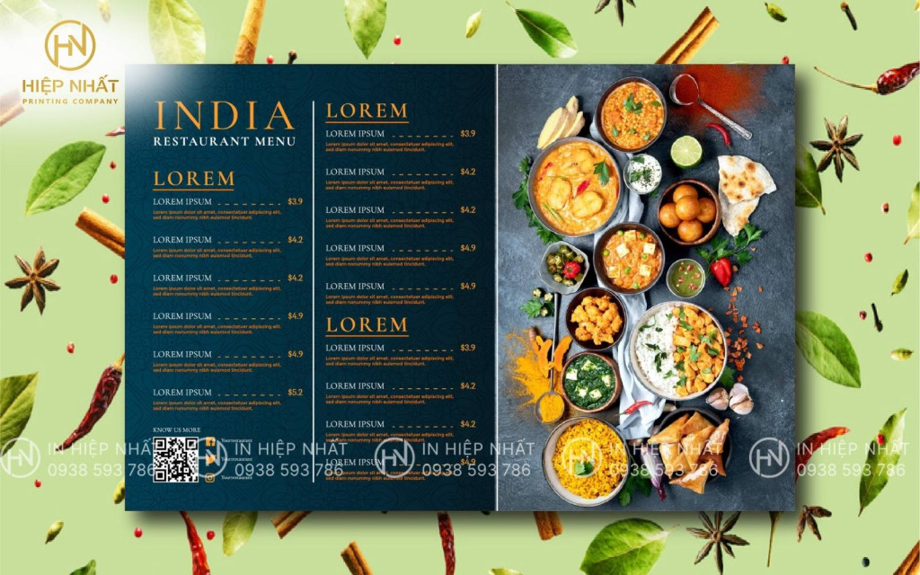 Menu thực đơn nhà hàng sang trọng Ấn Độ