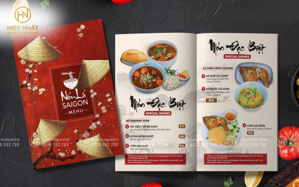Thiết kế menu họa tiết nón lá