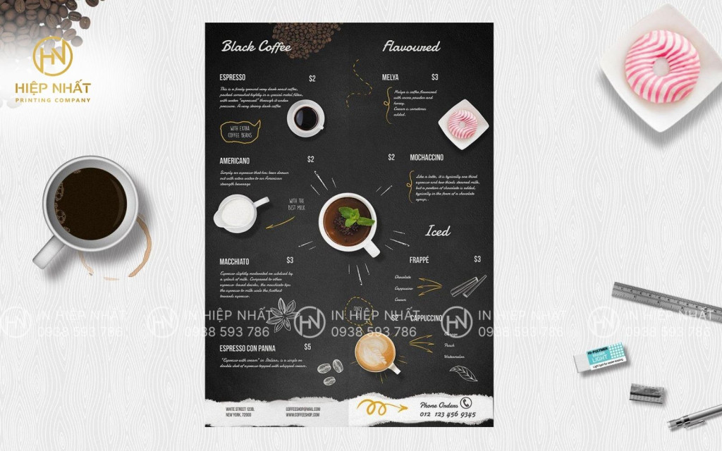 Menu quán coffee tối giản nhưng hiệu quả