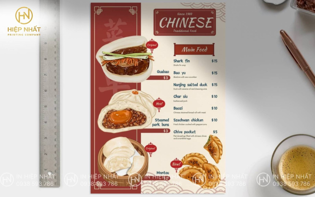Menu Trung Hoa minh họa sống động
