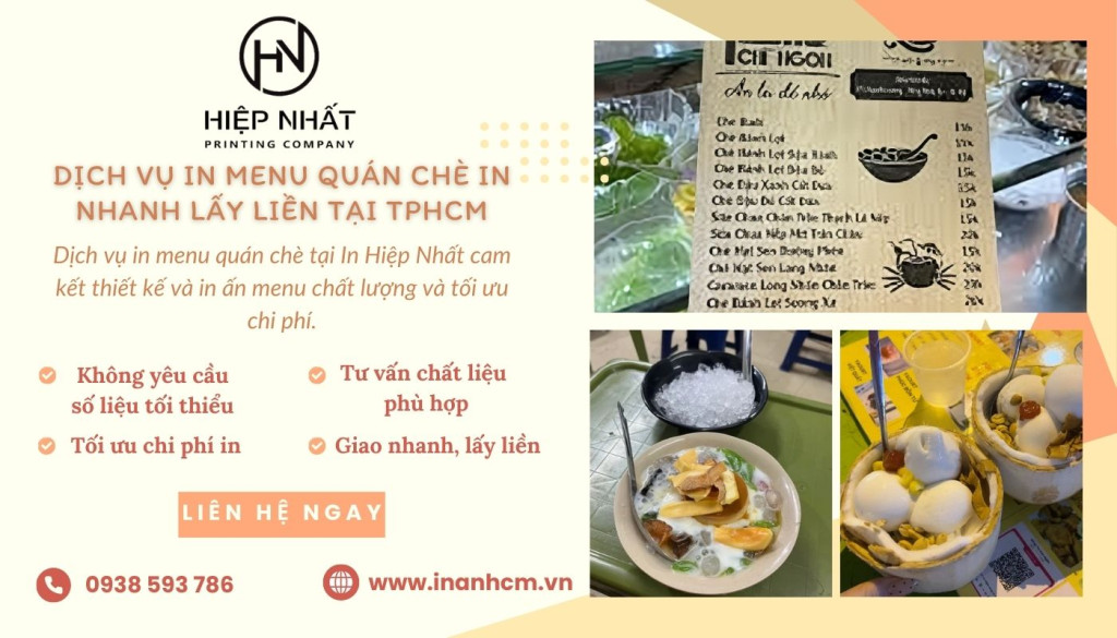 Dịch vụ in quán chè tại In Hiệp Nhất cam kết chất lượng và chi phí phù hợp