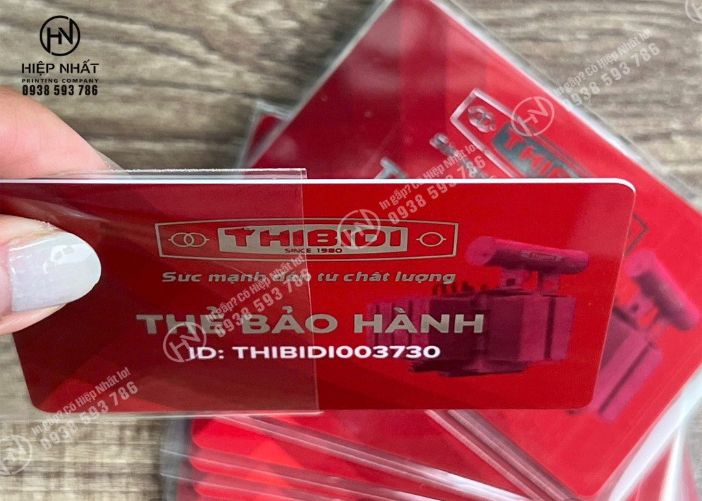 Mẫu in thẻ nhựa thẻ bảo hành Thibidi cứng cáp, sài bền cho khách hàng